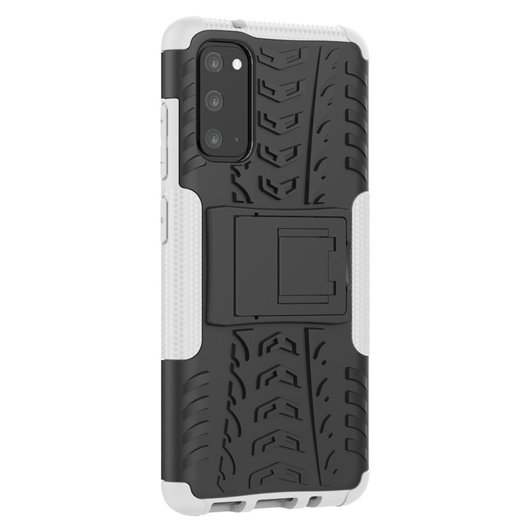 Cool Tyre Texture PC + TPU Hybrid Phone Cover with Kickstand for Samsung Galaxy S20 - White-5