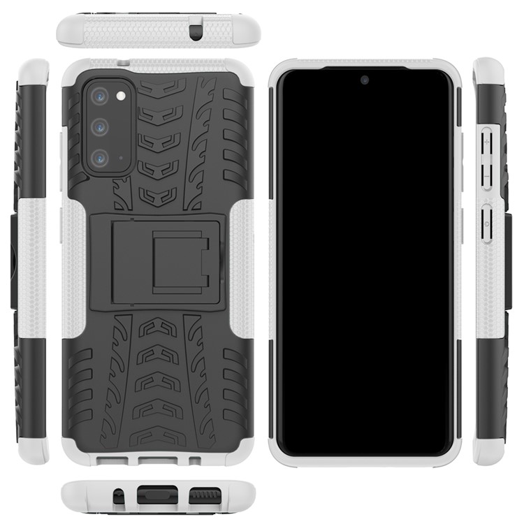 Cool Tyre Texture PC + TPU Hybrid Phone Cover with Kickstand for Samsung Galaxy S20 - White-9