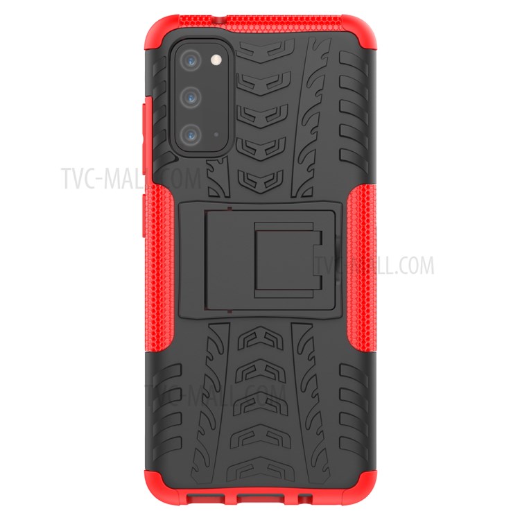 Cool Tyre Texture PC + TPU Hybrid Phone Cover with Kickstand for Samsung Galaxy S20 - Red-3