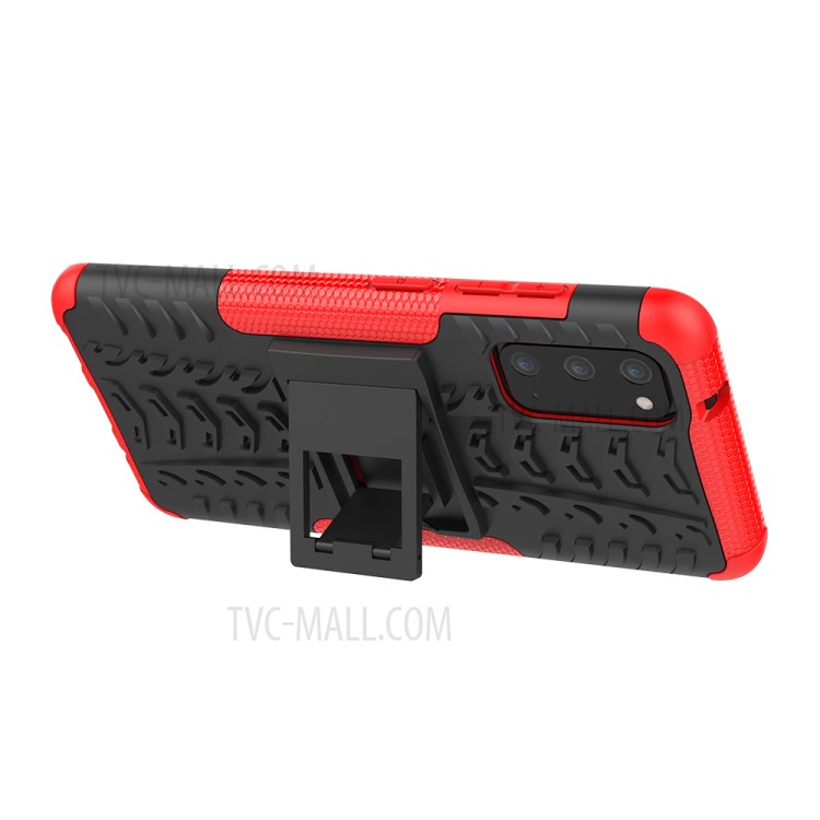 Cool Tyre Texture PC + TPU Hybrid Phone Cover with Kickstand for Samsung Galaxy S20 - Red-6