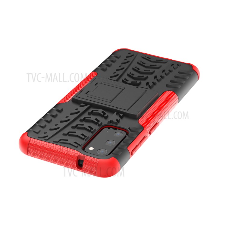 Cool Tyre Texture PC + TPU Hybrid Phone Cover with Kickstand for Samsung Galaxy S20 - Red-7