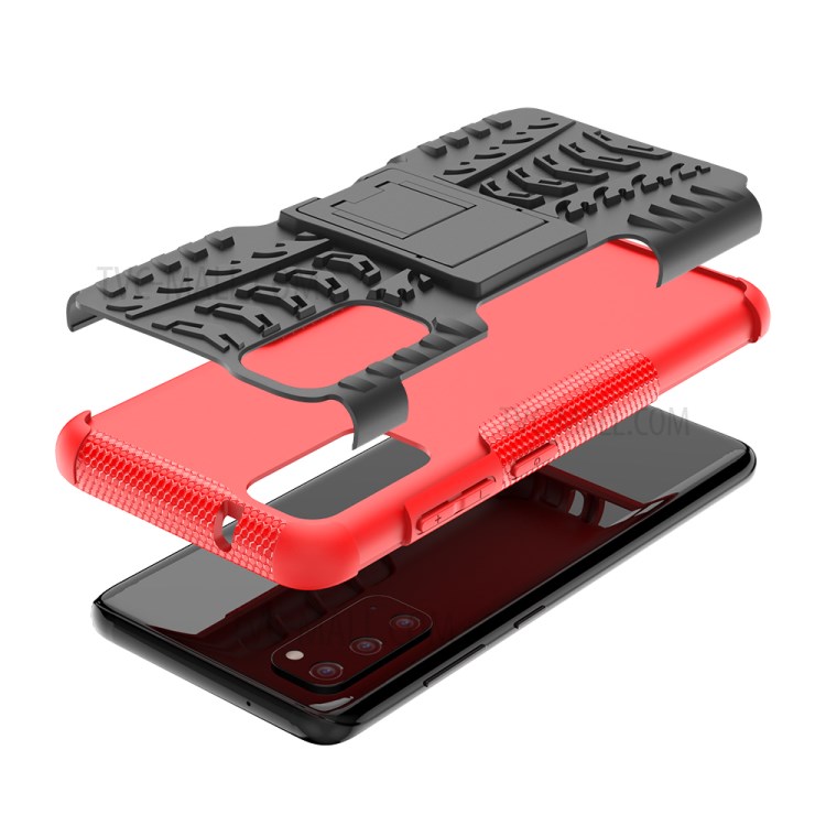 Cool Tyre Texture PC + TPU Hybrid Phone Cover with Kickstand for Samsung Galaxy S20 - Red-8