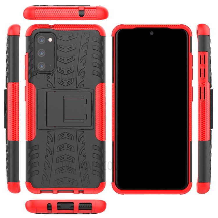 Cool Tyre Texture PC + TPU Hybrid Phone Cover with Kickstand for Samsung Galaxy S20 - Red-9