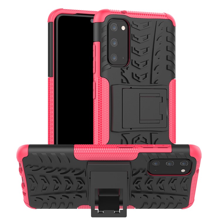 Cool Tyre Texture PC + TPU Hybrid Phone Cover with Kickstand for Samsung Galaxy S20 - Rose-1