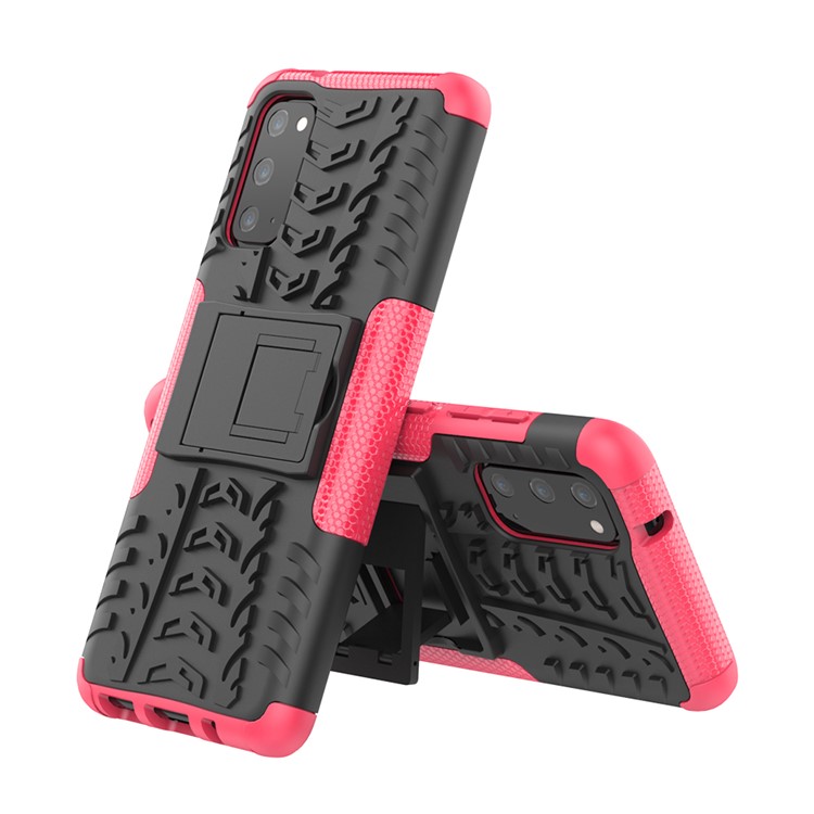 Cool Tyre Texture PC + TPU Hybrid Phone Cover with Kickstand for Samsung Galaxy S20 - Rose-2