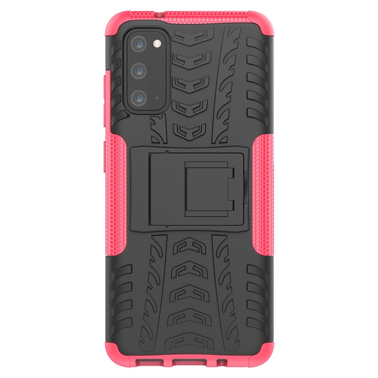 Cool Tyre Texture PC + TPU Hybrid Phone Cover with Kickstand for Samsung Galaxy S20 - Rose-3