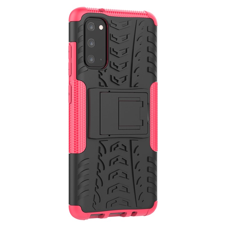 Cool Tyre Texture PC + TPU Hybrid Phone Cover with Kickstand for Samsung Galaxy S20 - Rose-5