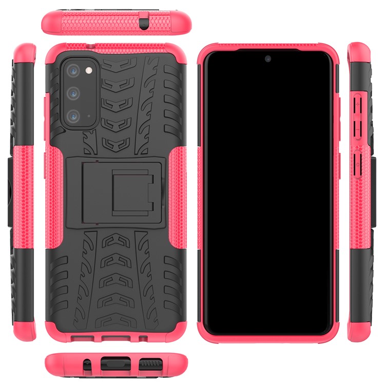 Cool Tyre Texture PC + TPU Hybrid Phone Cover with Kickstand for Samsung Galaxy S20 - Rose-9