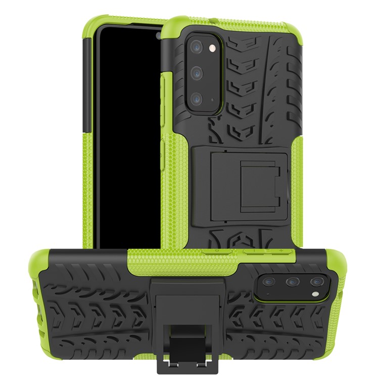 Cool Tire Texture PC + TPU Hybrid -telefonabdeckung Mit Kickstand Für Samsung Galaxy S20 4G/S20 5G - Grün