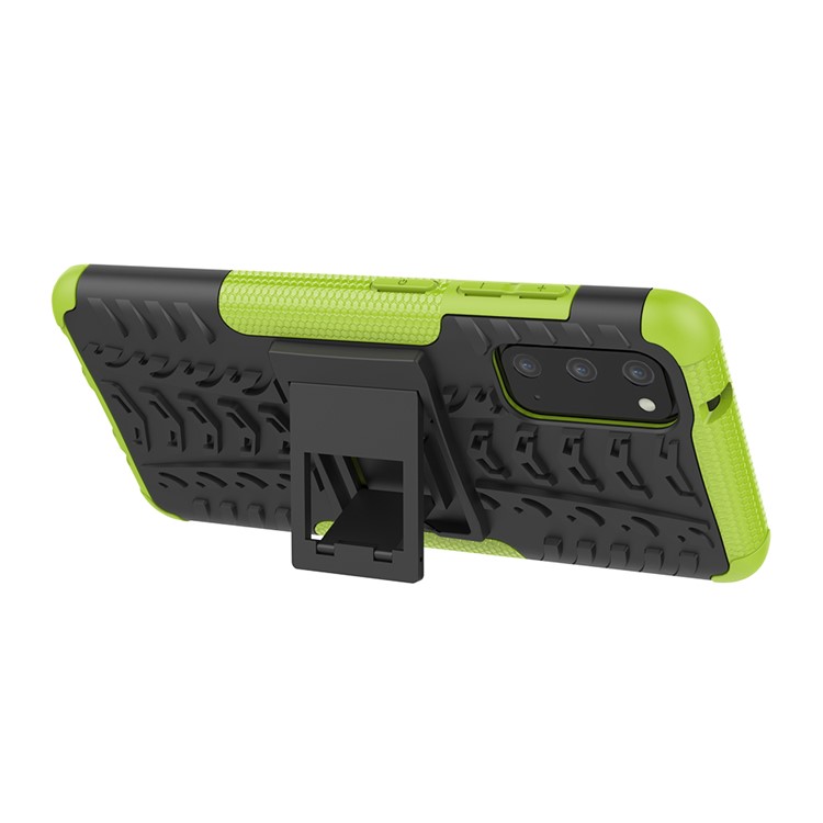 Textura de Pneu Legal PC + TPU Hybrid Teleping Tampa Com Kickstand Para Samsung Galaxy S20 4G/S20 5G - Verde