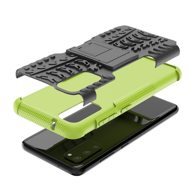 Textura de Pneu Legal PC + TPU Hybrid Teleping Tampa Com Kickstand Para Samsung Galaxy S20 4G/S20 5G - Verde