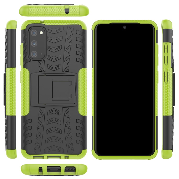 Textura de Pneu Legal PC + TPU Hybrid Teleping Tampa Com Kickstand Para Samsung Galaxy S20 4G/S20 5G - Verde