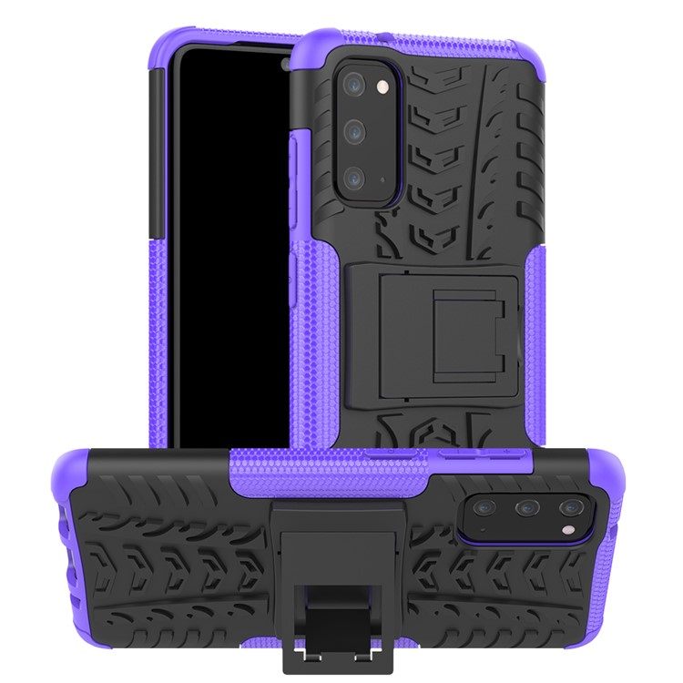 Cool Tyre Texture PC + TPU Hybrid Phone Cover with Kickstand for Samsung Galaxy S20 - Purple-1