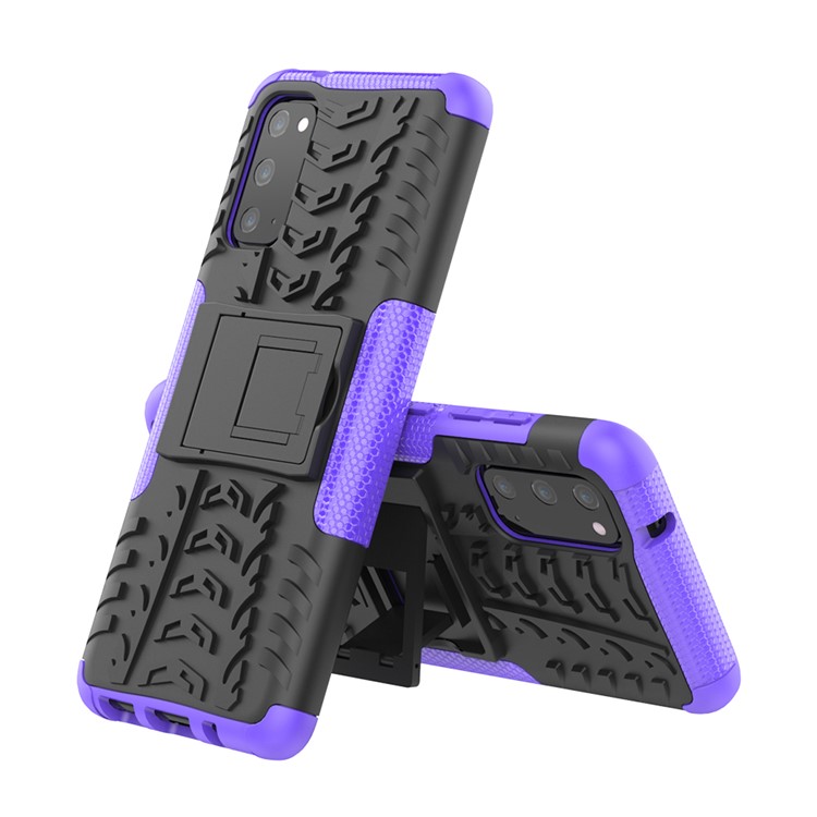 Cool Tyre Texture PC + TPU Hybrid Phone Cover with Kickstand for Samsung Galaxy S20 - Purple-2