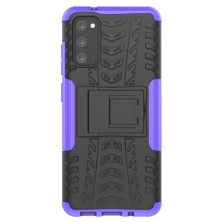 Cool Tyre Texture PC + TPU Hybrid Phone Cover with Kickstand for Samsung Galaxy S20 - Purple-3
