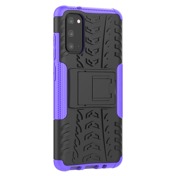 Cool Tyre Texture PC + TPU Hybrid Phone Cover with Kickstand for Samsung Galaxy S20 - Purple-5