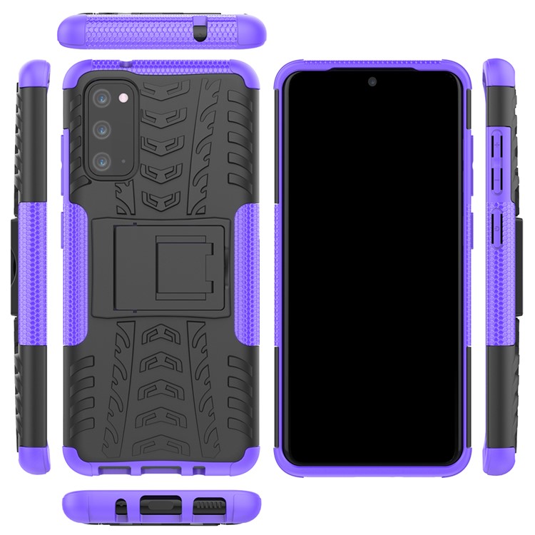 Cool Tyre Texture PC + TPU Hybrid Phone Cover with Kickstand for Samsung Galaxy S20 - Purple-9