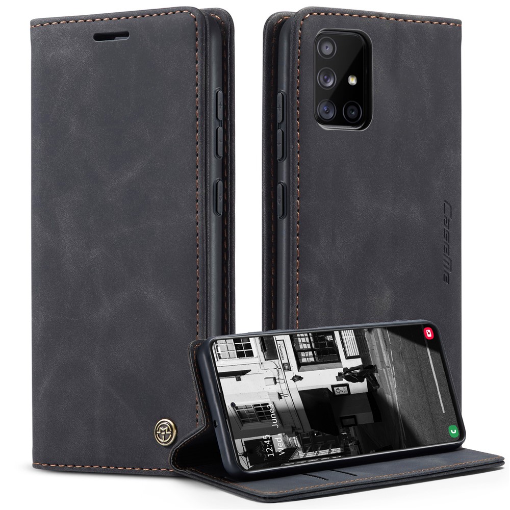 CASEME 013 Series Auto-absorbed Leather Wallet Case for Samsung Galaxy A51 - Black