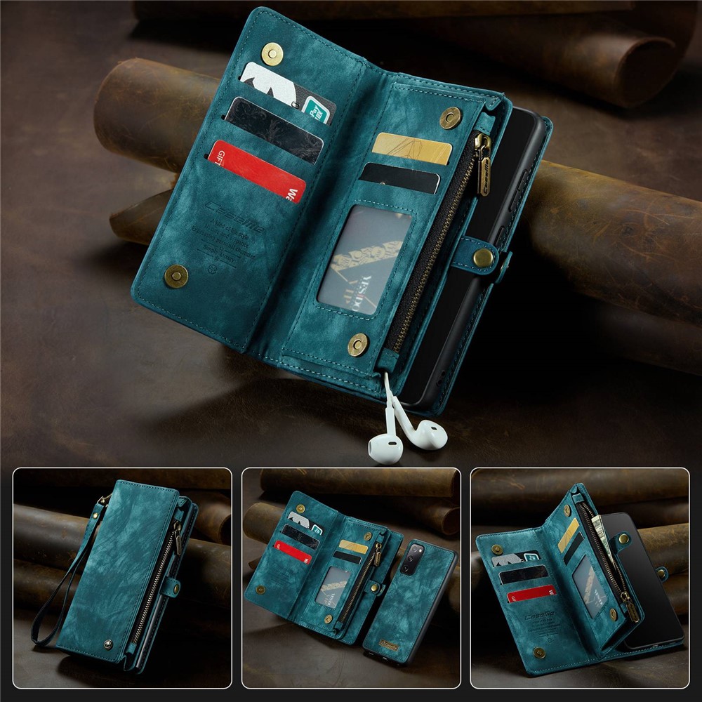 CASEME 008 Series 2-in-1 Multi-slot Wallet Retro Split Leather Phone Cover for Samsung Galaxy S20 - Blue