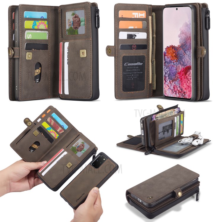 CASEME 018 Series Leather Case with Multiple Card Slots for Samsung Galaxy S20 Plus - Brown