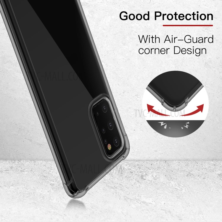 LEEU DESIGN Air Cushion Shockproof TPU Case with Voice Conversion Jack for Samsung Galaxy S20 Plus - Transparent Black-3