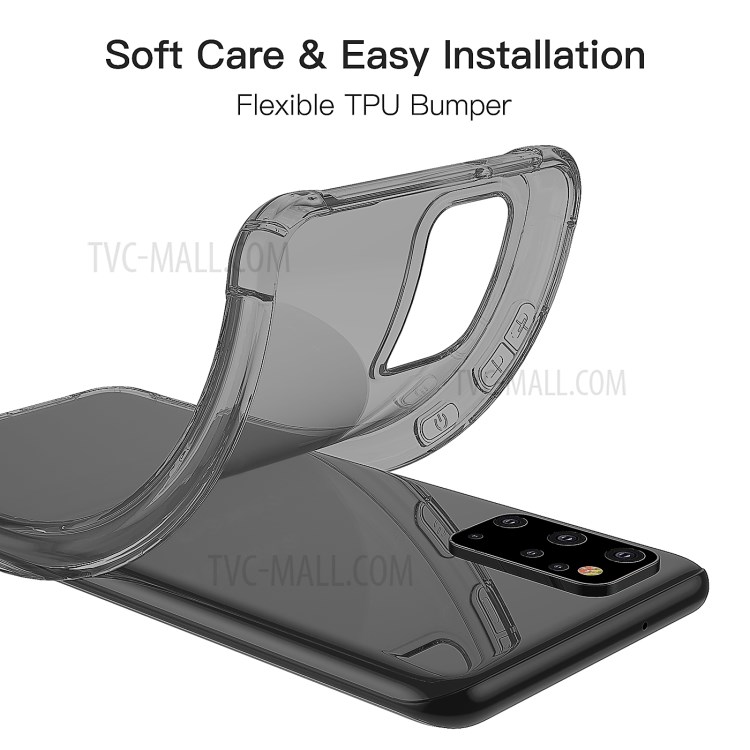LEEU DESIGN Air Cushion Shockproof TPU Case with Voice Conversion Jack for Samsung Galaxy S20 Plus - Transparent Black-5