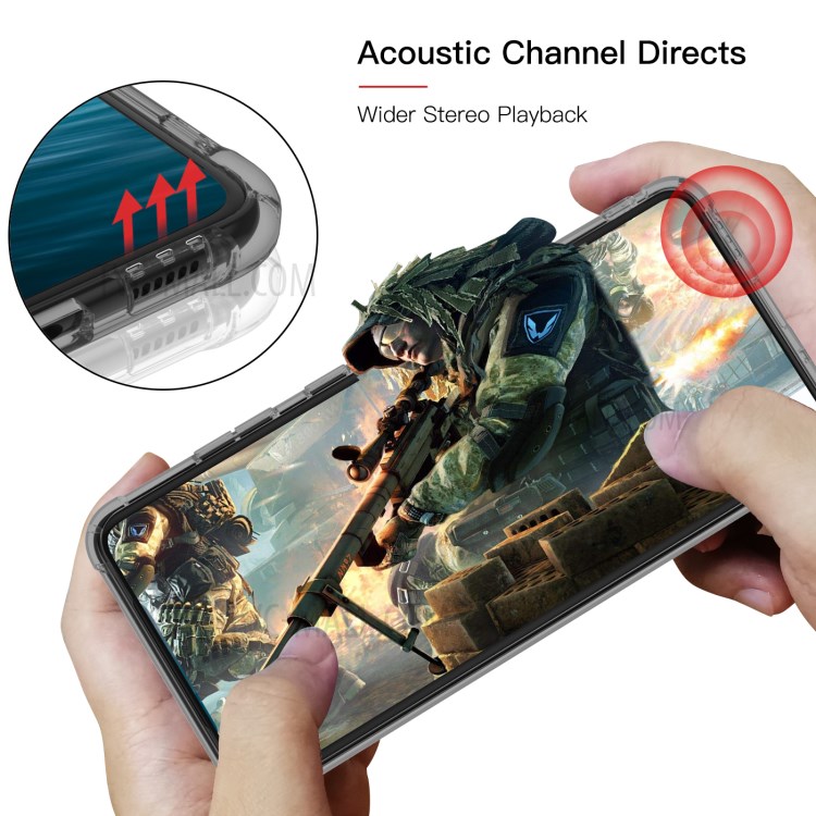 LEEU DESIGN Air Cushion Shockproof TPU Case with Voice Conversion Jack for Samsung Galaxy S20 Plus - Transparent Black-9
