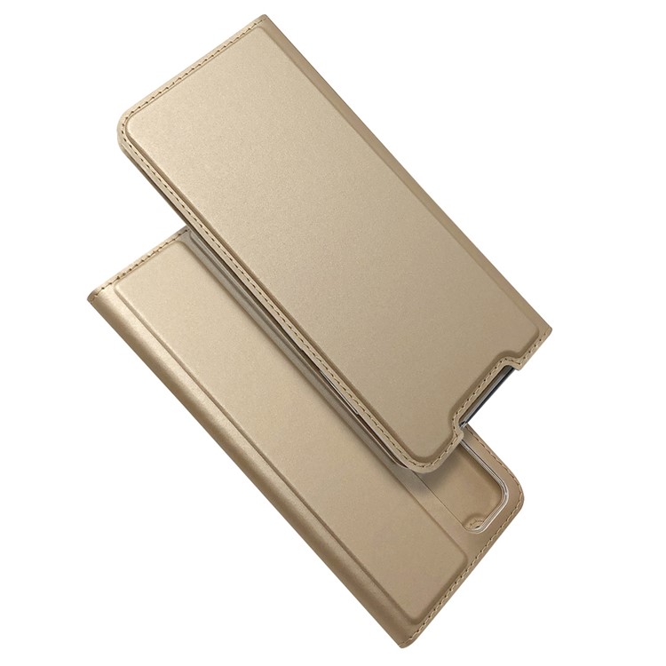 Magnetic Adsorption Stand Leather Card Holder Case for Samsung Galaxy S20 Plus - Gold-2