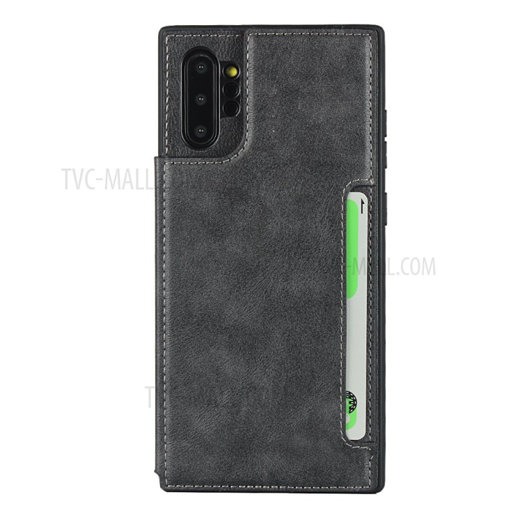 Button Flip Card Holder PU Leather Coated TPU Cover with Lanyard for Samsung Galaxy Note 10 Plus - Black-11