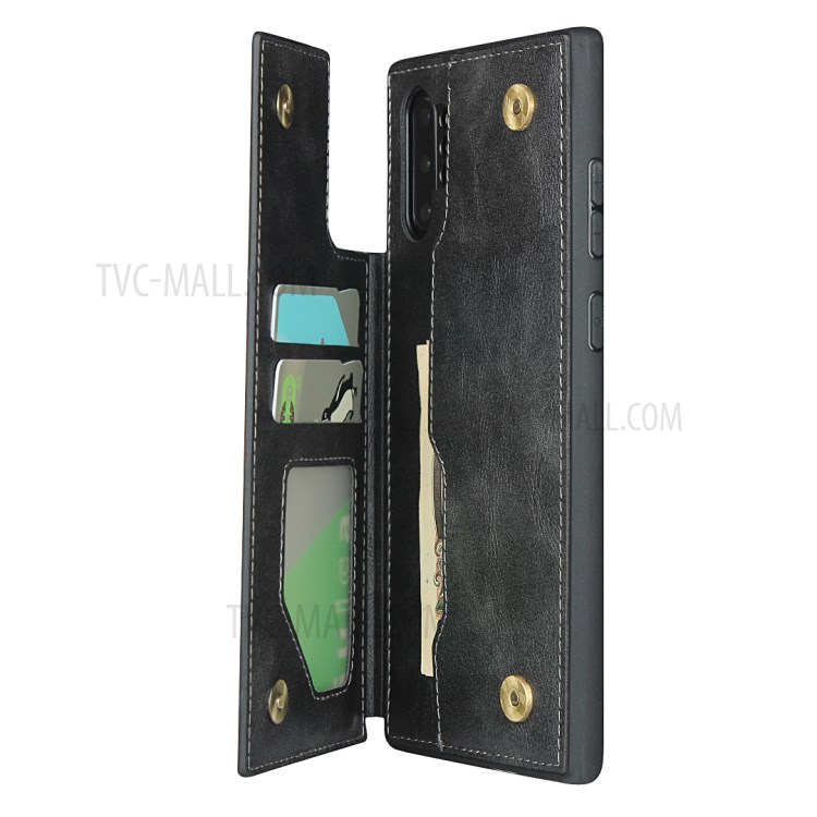 Button Flip Card Holder PU Leather Coated TPU Cover with Lanyard for Samsung Galaxy Note 10 Plus - Black-13