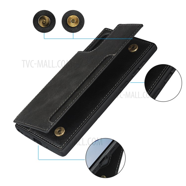 Button Flip Card Holder PU Leather Coated TPU Cover with Lanyard for Samsung Galaxy Note 10 Plus - Black-4