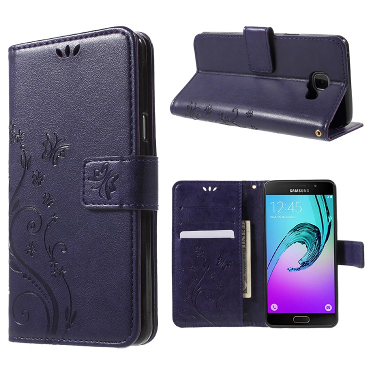Floral Butterfly Imprint Leather Case Cover for Samsung Galaxy A5 SM-A510F - Purple-1