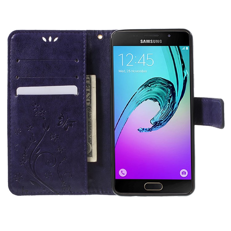 Floral Butterfly Imprint Leather Case Cover for Samsung Galaxy A5 SM-A510F - Purple-5