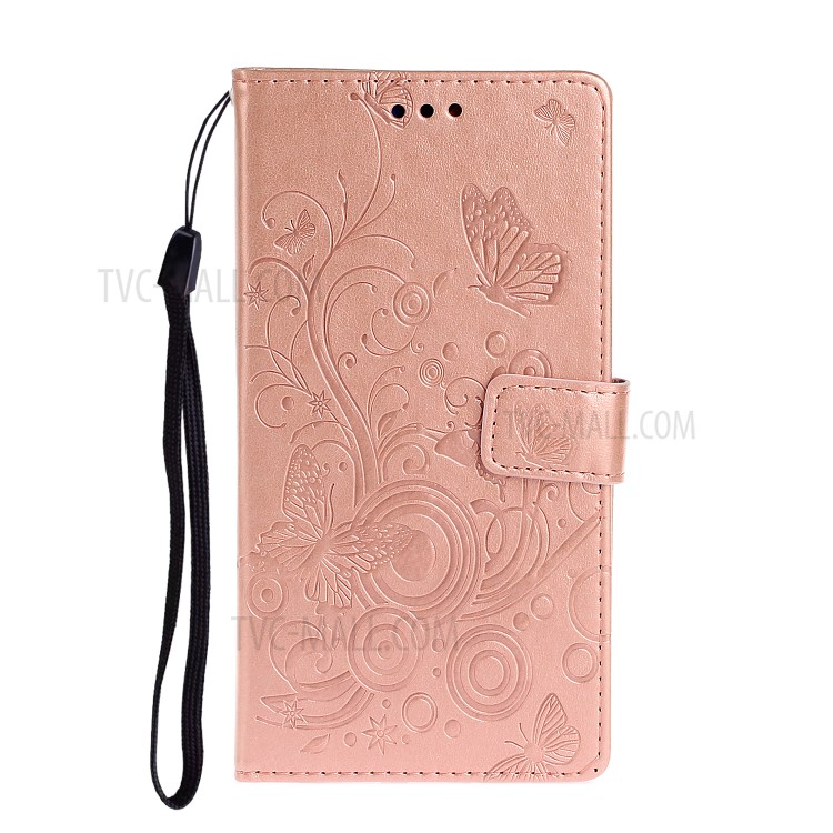 Imprinted Plum Blossom Leather Wallet Stand Phone Shell for Samsung Galaxy S20 - Rose Gold-2