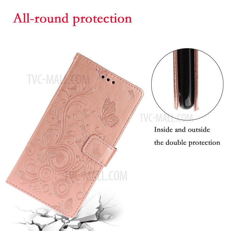 Imprinted Plum Blossom Leather Wallet Stand Phone Shell for Samsung Galaxy S20 - Rose Gold-6