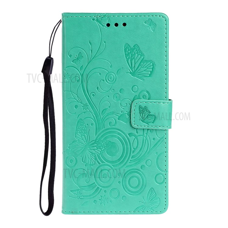 Imprinted Plum Blossom Leather Wallet Stand Phone Shell for Samsung Galaxy S20 - Cyan-1