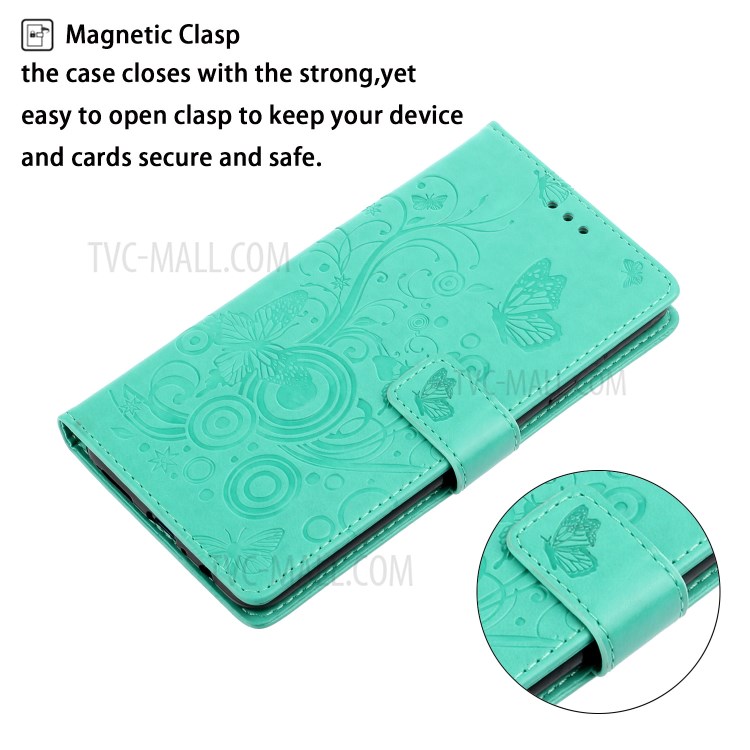 Imprinted Plum Blossom Leather Wallet Stand Phone Shell for Samsung Galaxy S20 - Cyan-4