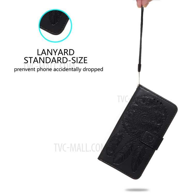 For Samsung Galaxy A40 Imprint Dream Catcher Flower Stand Wallet Leather Casing Shell - Black-10
