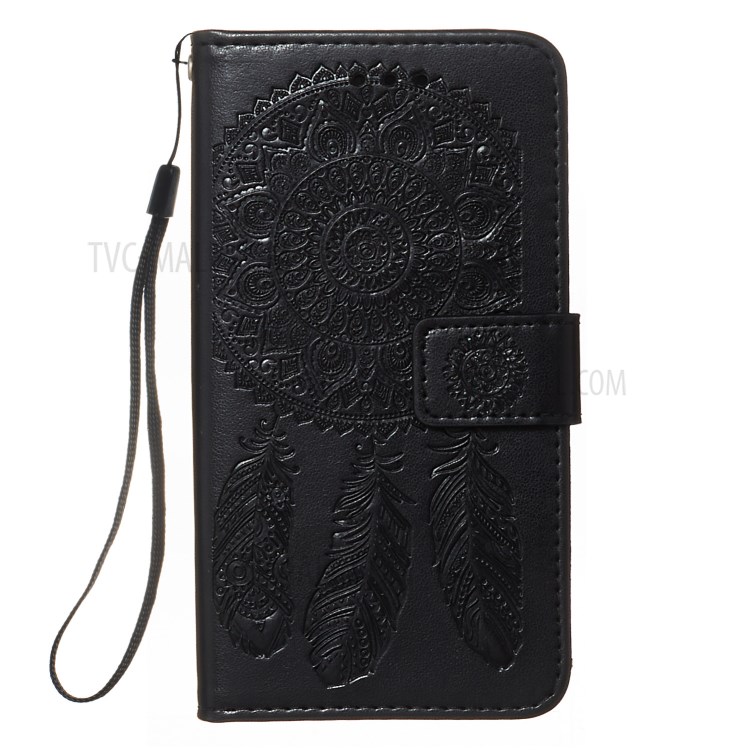 For Samsung Galaxy A40 Imprint Dream Catcher Flower Stand Wallet Leather Casing Shell - Black-2