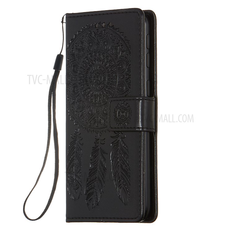 For Samsung Galaxy A40 Imprint Dream Catcher Flower Stand Wallet Leather Casing Shell - Black-3