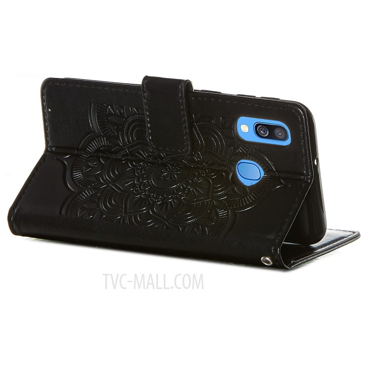 For Samsung Galaxy A40 Imprint Dream Catcher Flower Stand Wallet Leather Casing Shell - Black-5