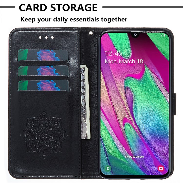 For Samsung Galaxy A40 Imprint Dream Catcher Flower Stand Wallet Leather Casing Shell - Black-7
