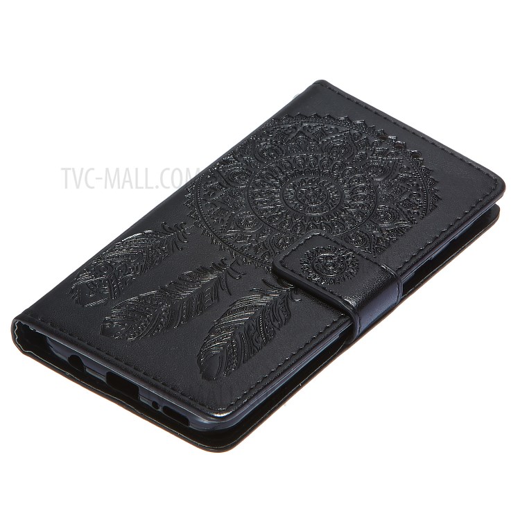For Samsung Galaxy A40 Imprint Dream Catcher Flower Stand Wallet Leather Casing Shell - Black-8