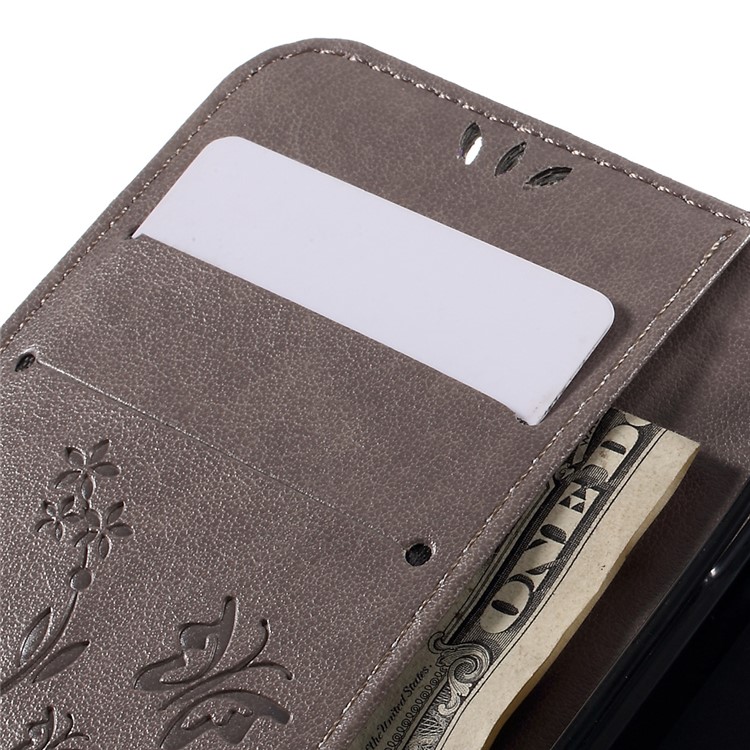 Floral Butterfly Imprint Leather Case Card Holder for Samsung A3 SM-A310F (2016) - Grey-7