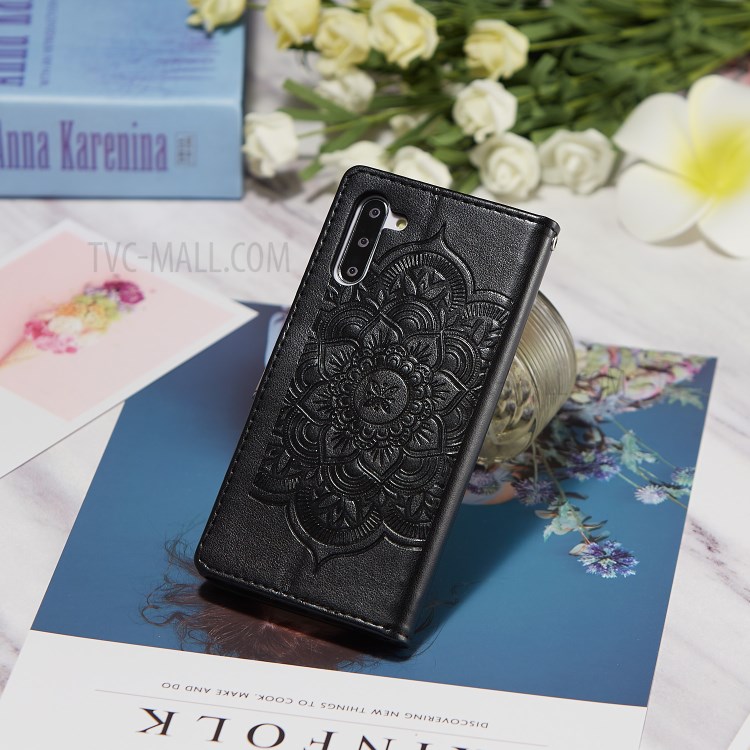 Imprinted Dream Catcher Flower Leather Stand Case for Samsung Galaxy Note 10 5G/Note 10 - Black-12