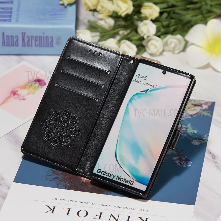 Imprinted Dream Catcher Flower Leather Stand Case for Samsung Galaxy Note 10 5G/Note 10 - Black-13