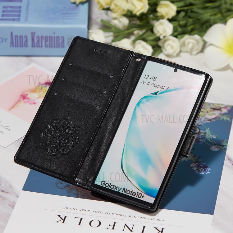 Imprinted Dream Catcher Flower Cell Phone Leather Stand Case for Samsung Galaxy Note 10 Plus 5G/Note 10 Plus - Black-14