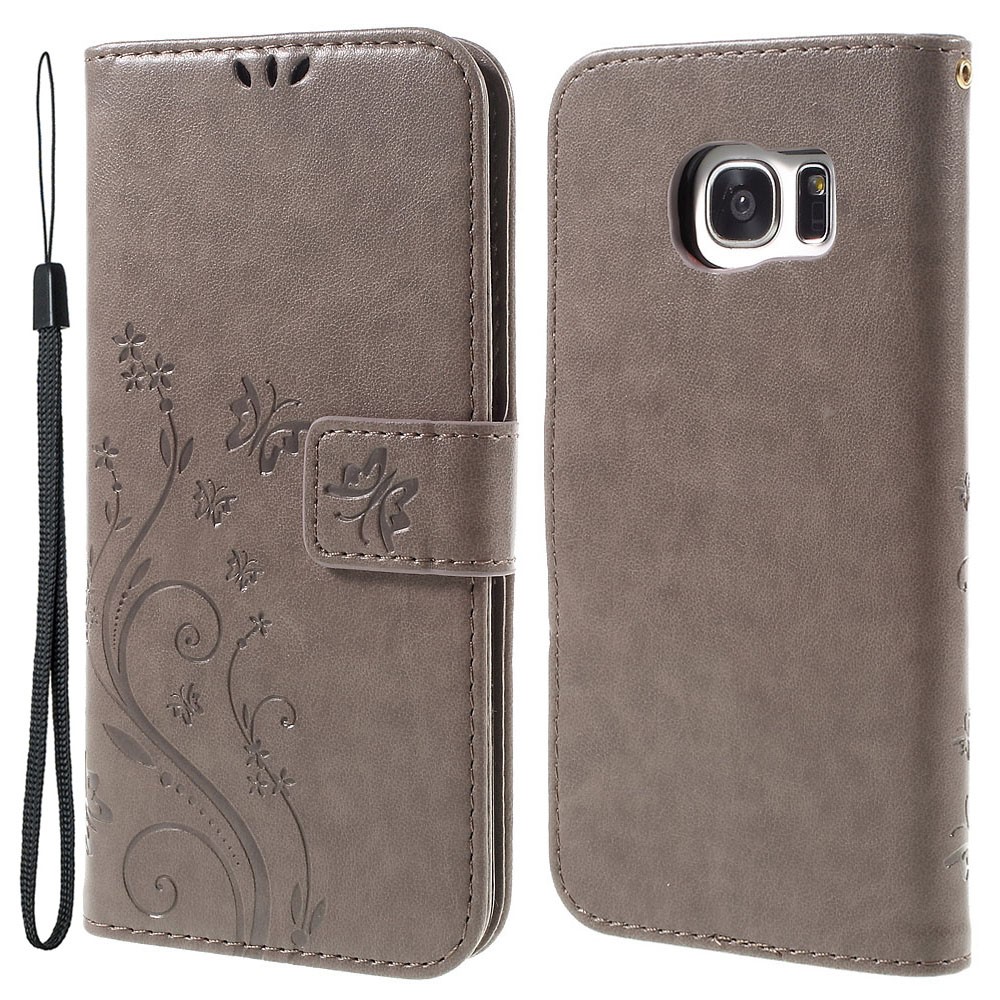 Butterfly Leather Wallet Cover for Samsung Galaxy S7 edge G935 - Grey-1