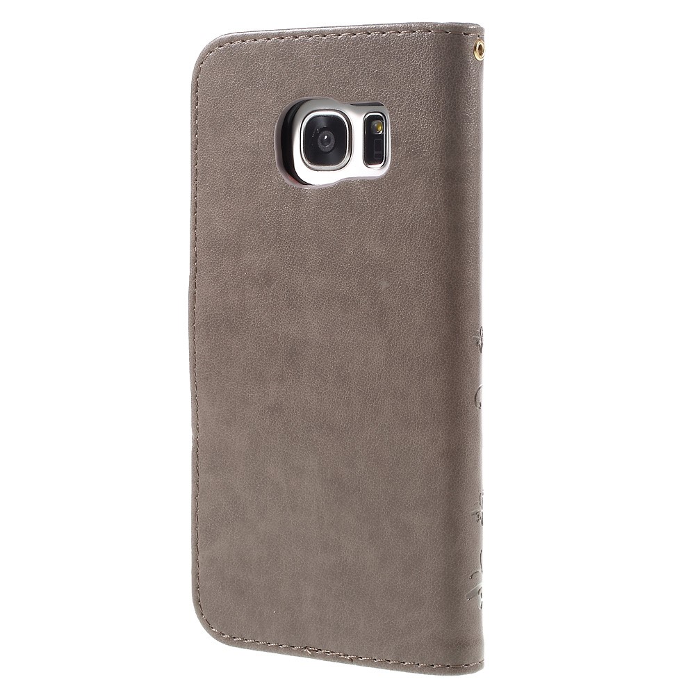 Butterfly Leather Wallet Cover for Samsung Galaxy S7 edge G935 - Grey-3