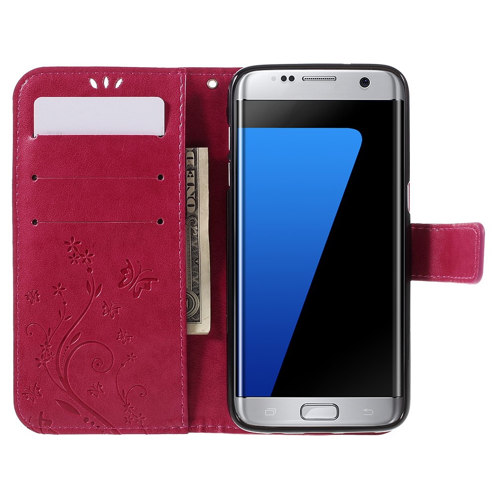 Custodia Protettiva in Pelle Del Portafoglio Farfalla Per Samsung Galaxy S7 Edge G935 Con Cinturino Pratico - Rosso-6